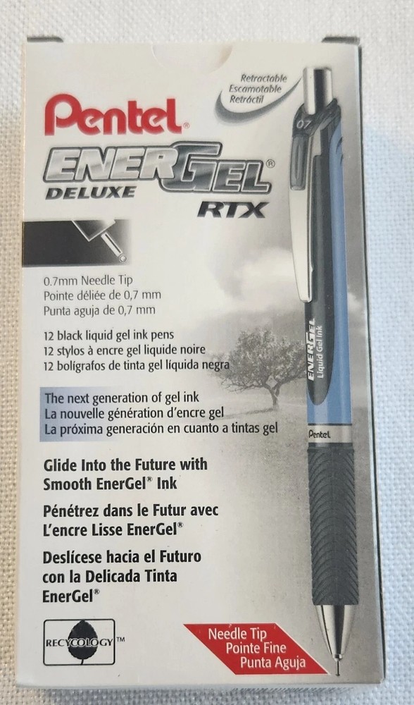 Pens Gel Retractable Rtx Energel deluxe needle tip Black INK Pentel 7m box 12