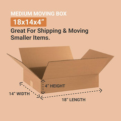 18 X 14 X 4 Corrugated Cardboard Boxes, Flat 18″L X 14″W X 4″H, Pack of 25 | Shi