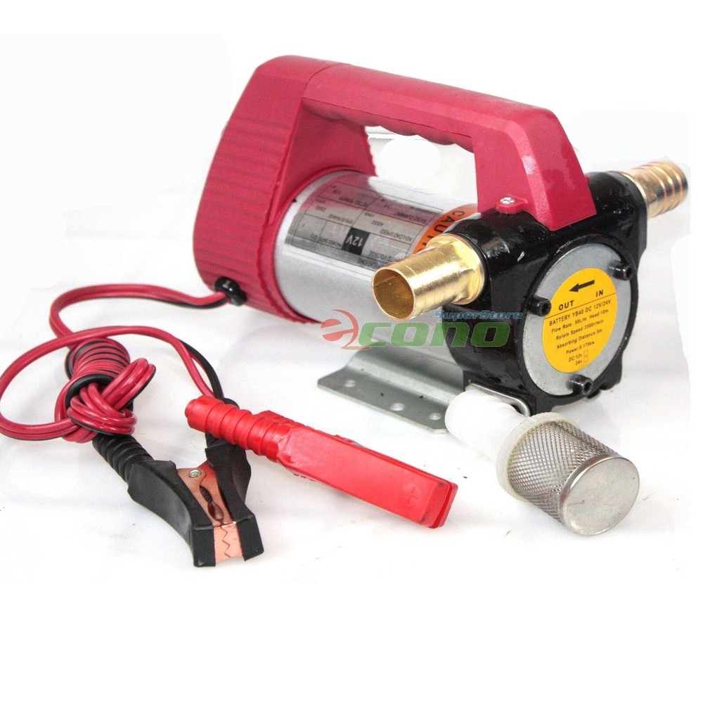 12 Volt Motor Self Priming Oil Fuel Transfer Extractor 12V Pump w/Brass Adapters