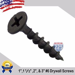 #6 Black Drywall Coarse Thread Screws (1″, 1 1/2″, 2″, 3″) Phillips Bugle-Head