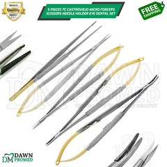 5 TC Castroviejo Micro Surgery STR + CVD Scissors Needle Holder Forceps German G