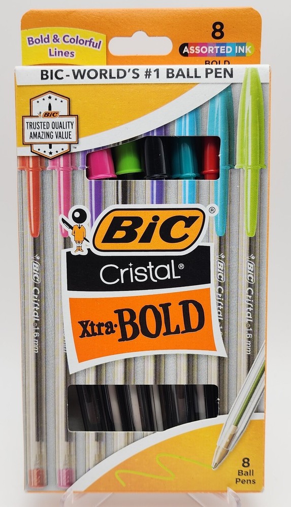 Bic Cristal Xtra Bold Stick Ballpoint Pens 1.6mm Bold Assorted Colors Pack of 8