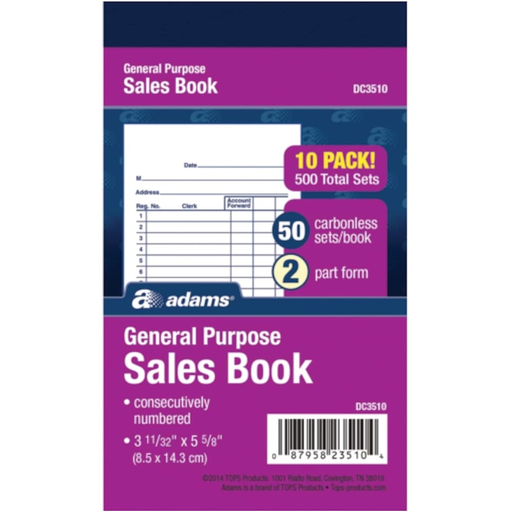 Sales Book Carbonless 2-Part 50 Sets 3-11/32 x 5-5/8 10 Pack