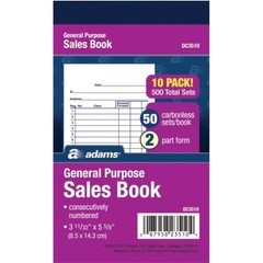 Sales Book Carbonless 2-Part 50 Sets 3-11/32 x 5-5/8 10 Pack
