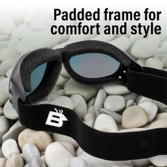 Birdz Eyewear Red Baron Motorcycle Aviator Goggles Black Padded Frame Clear