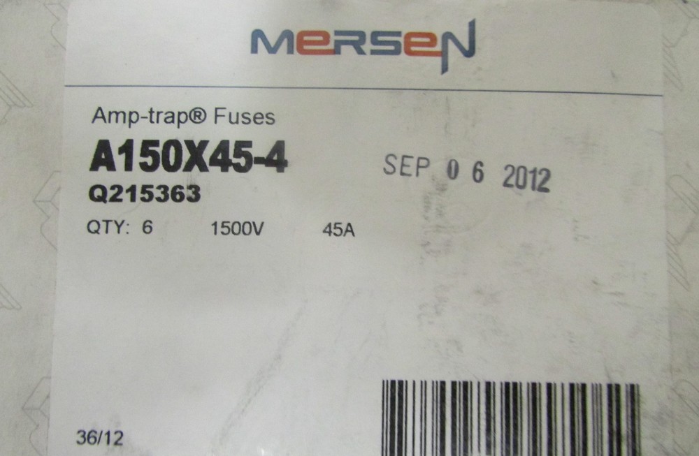 FERRAZ SHAWMUT MERSEN A150X45 4 1500V Form 101 45 AMP Trap Q215363 *PER FUSE*