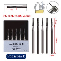 5X FG-557XL Dental Surgical Carbide Burs 25mm 557 FGOS Bone Cutting 1.6mm SL