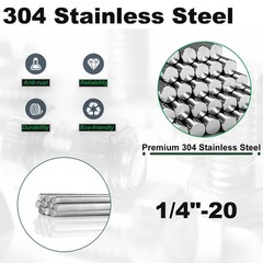 1/4-20 x 12 Fully Threaded Rod, 4PCS 1/4″-20 12 in All Threaded Rods, 304 Stainl