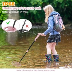 24.5″-33.5″ Metal Detector for Kids with LCD Display IP68 Waterproof Pink