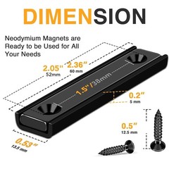 Neodymium Rectangular Magnets 80Lbs, 60 x 13.5 x 5mm Strong Black Bar Magnets…