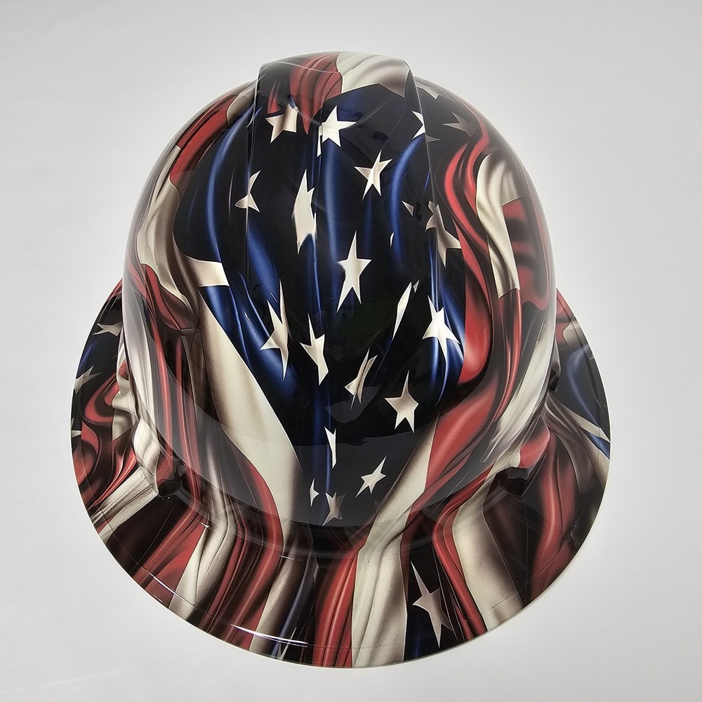 full brim hard hat custom hydro dipped IN HI REZ 3D AMERICAN FLAG WAVING NEW