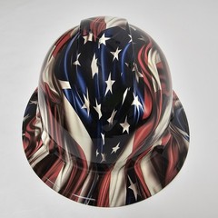 full brim hard hat custom hydro dipped IN HI REZ 3D AMERICAN FLAG WAVING NEW