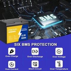 12V 100Ah LiFePO4 Lithium Battery Built-in BMS Cycle Deep for Solar RV Off-grid