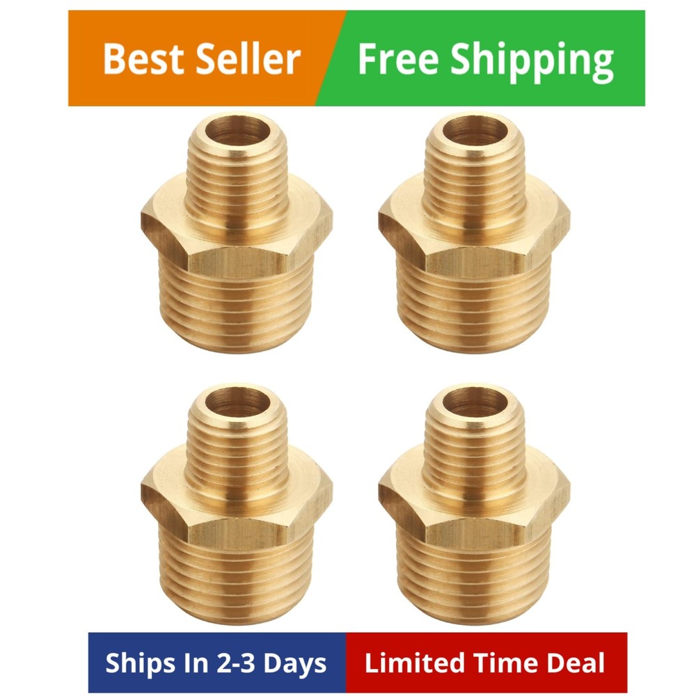 Brass Reducing Hex Nipple, 1/4 Inch NPT Male Pipe x 1/2 Inch NPT Male Pipe, T…