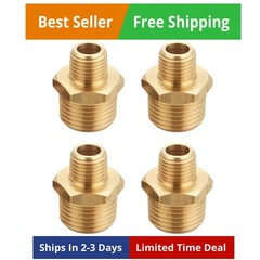Brass Reducing Hex Nipple, 1/4 Inch NPT Male Pipe x 1/2 Inch NPT Male Pipe, T…