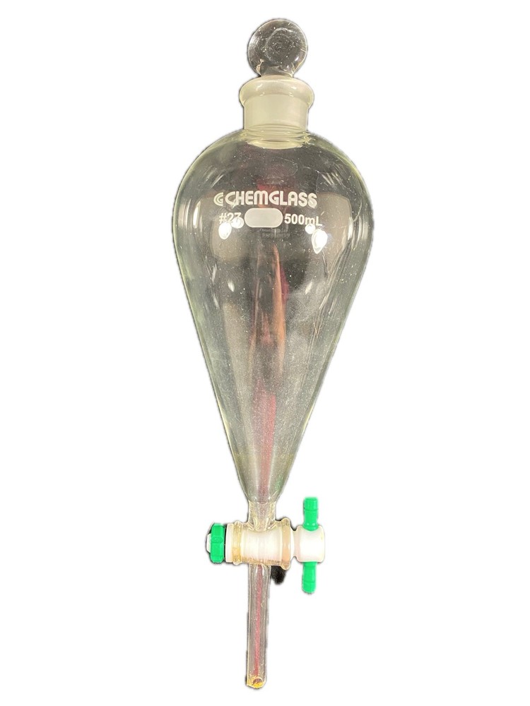CHEMGLASS 500mL Squibb Separatory Funnel w/ Stopcock #27 Neck CG-1742-05 B