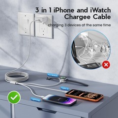 Upgraded Apple Watch Charger, 3 in 1 Multi Charging Cable 6FT, Magnetic Fast …