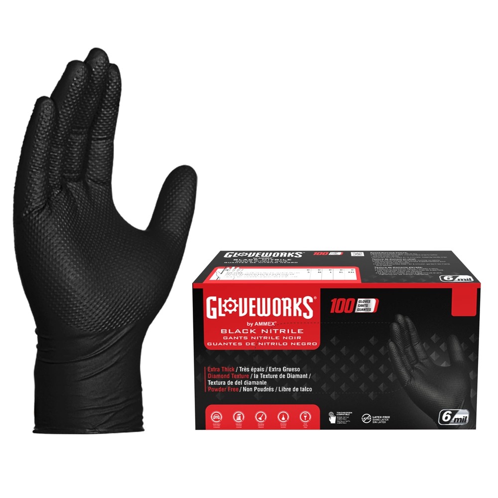 X Large Pack of 100 Black Nitrile Gloves 6 Mil Disposable Protective Gloves