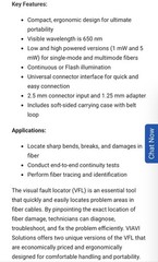 VIAVI FFL-105 Rugged Visual Fault Locator for Fiber 5mW, w/ Adapter, Case (P1)