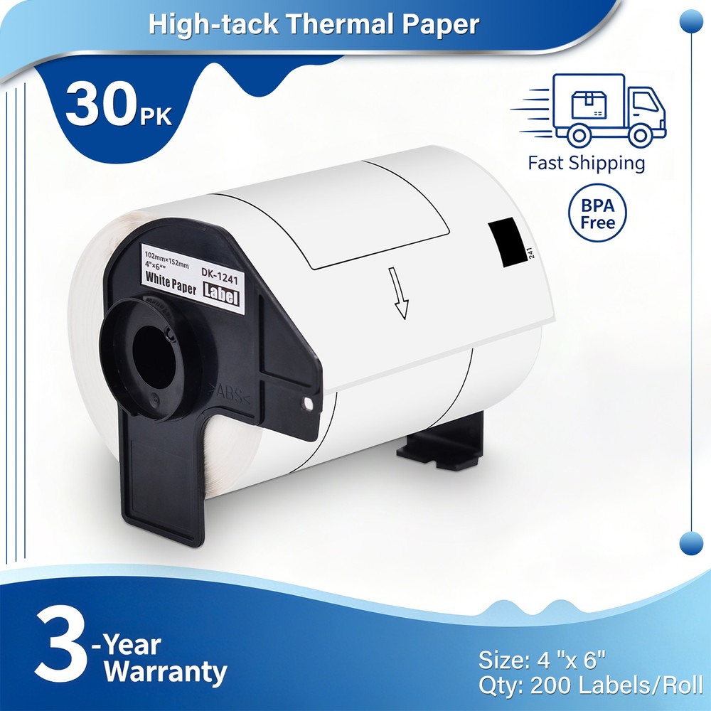 30Rolls 200 Large Shipping Labels DK-1241 w/Permanent Frame for Brother QL-1100