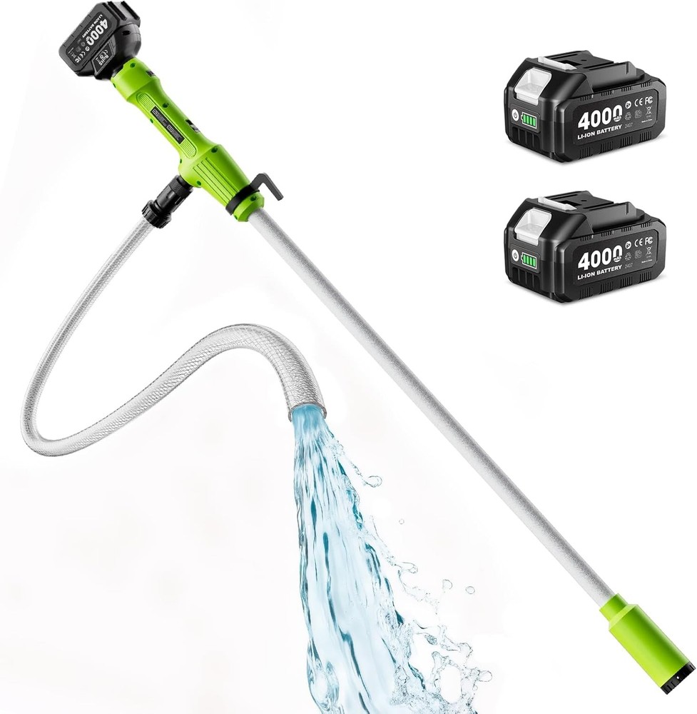Taskstar Cordless Stick Transfer Pump for Water/Diesel,720GPH Fast Drain 2×4.0AH