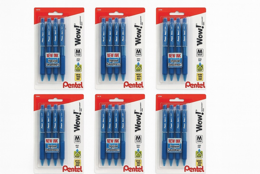 Pentel 5 Count Medium Point WOW Retractable Pen in Blue Set of 6 BK440BP5A