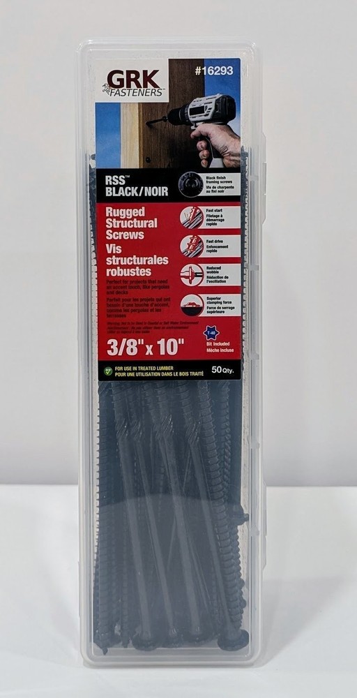 GRK RSS 3/8″ X 10″ Rugged Structural Screws #16293 – 50 Count – Black