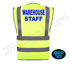 WAREHOUSE STAFF Reflective Safety Vest High Visibility Zipper Front w/Pockets