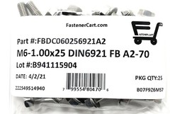 (25) M6 x 1.00 x 25 Stainless Steel DIN6921 A2 Hex Flange Bolts M6x25mm Flange