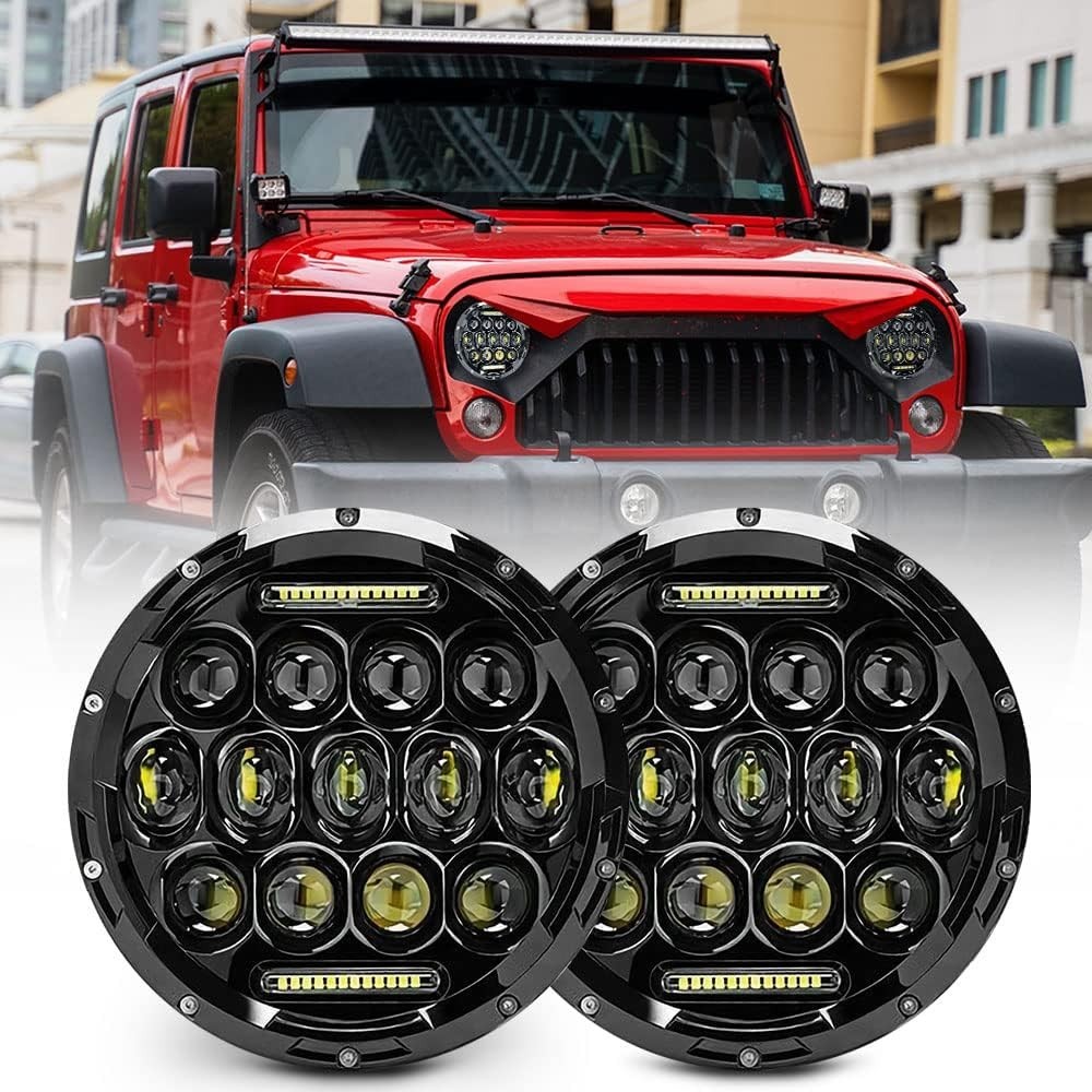 Jeep wrangler headlight, 7 Inch Led Headlights for Jeep Wrangler 2PCS (Black)