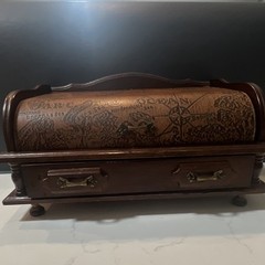 London Leather Wood Roll Top Desktop Organizer with Drawers