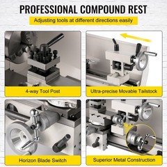 VEVOR Mini Metal Lathe 8″x14″ Metalworking Machine Variable Speed 2250 RPM 600W