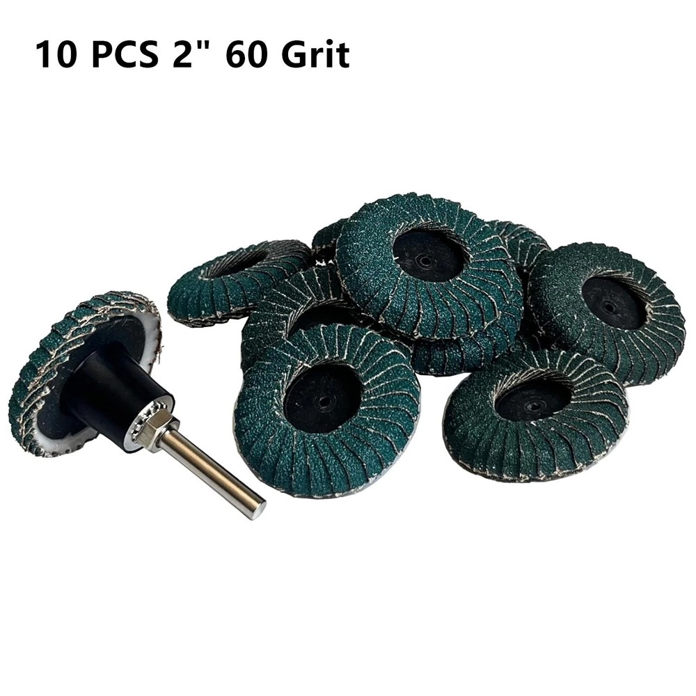 10 PCS 2″ 60 Grit Curved Flap Discs with 1/4″ Holder for Die Metal Wood Grinding