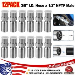 12 Pack Hydraulic Hose Fittings, 3/8″ I.D. Hose X 1/2″ NPTF Male with Protection
