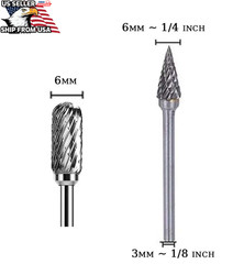 1/4” Double Cut Tungsten Steel Carbide Rotary Burr Die Grinder Shank Bit Set US