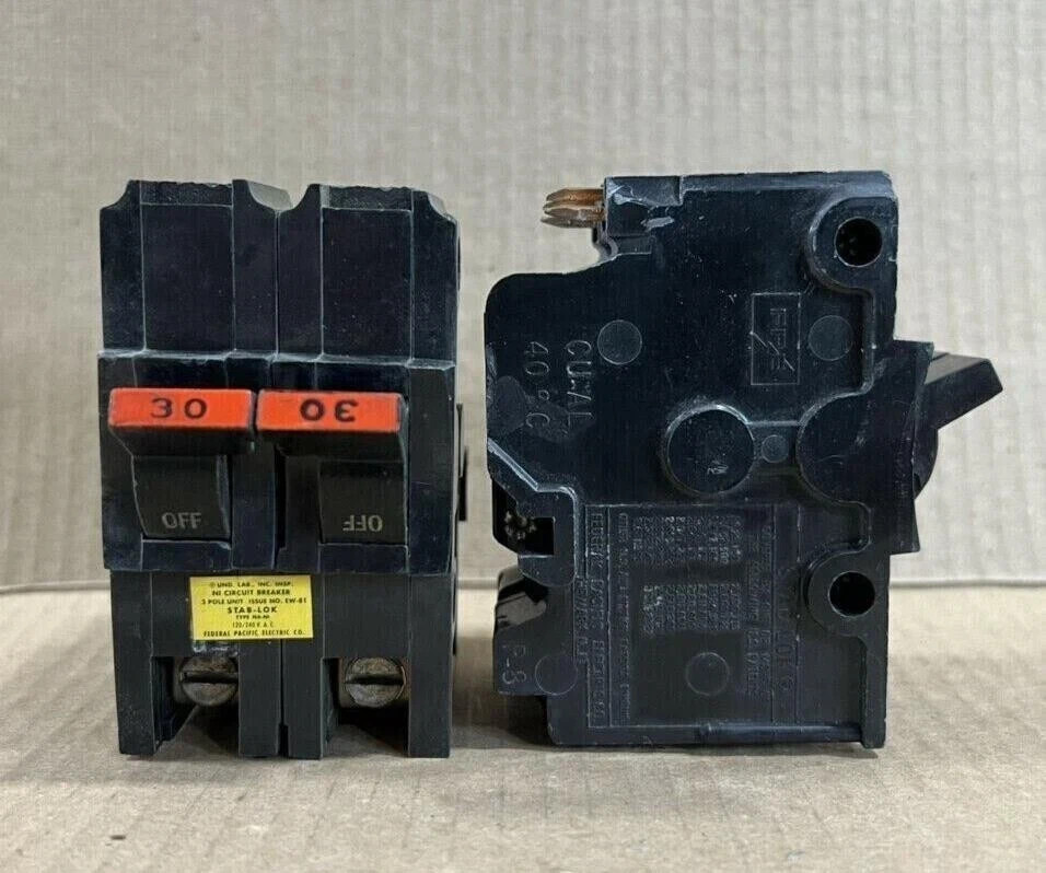 LOT OF 2 FPE Federal Pacific NA NA230 2 Pole 30 Amp 240V Circuit Breaker