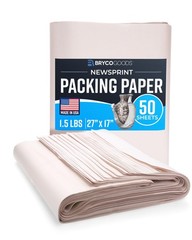 Bryco Goods Newsprint Packing Paper Sheets 27″ x 17″ (50 Sheets), gray-white