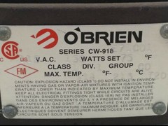 O’BRIEN SERIES CW-918 HEATING ELEMENT, E71CD1, 115 VAC 150 WATTS 75°F