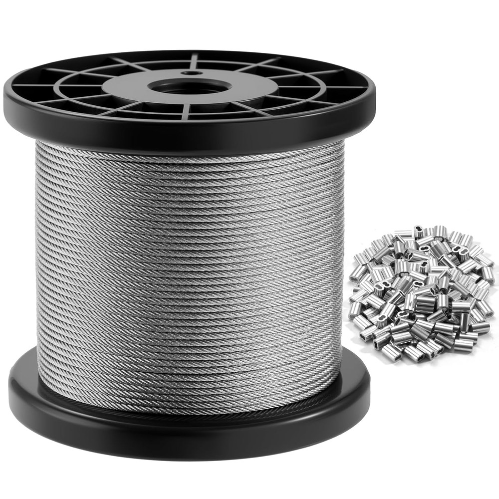 Stainless Steel Wire Rope – 1000FT 1/16″ Aircraft Cable with 300Pcs Crimping Sle