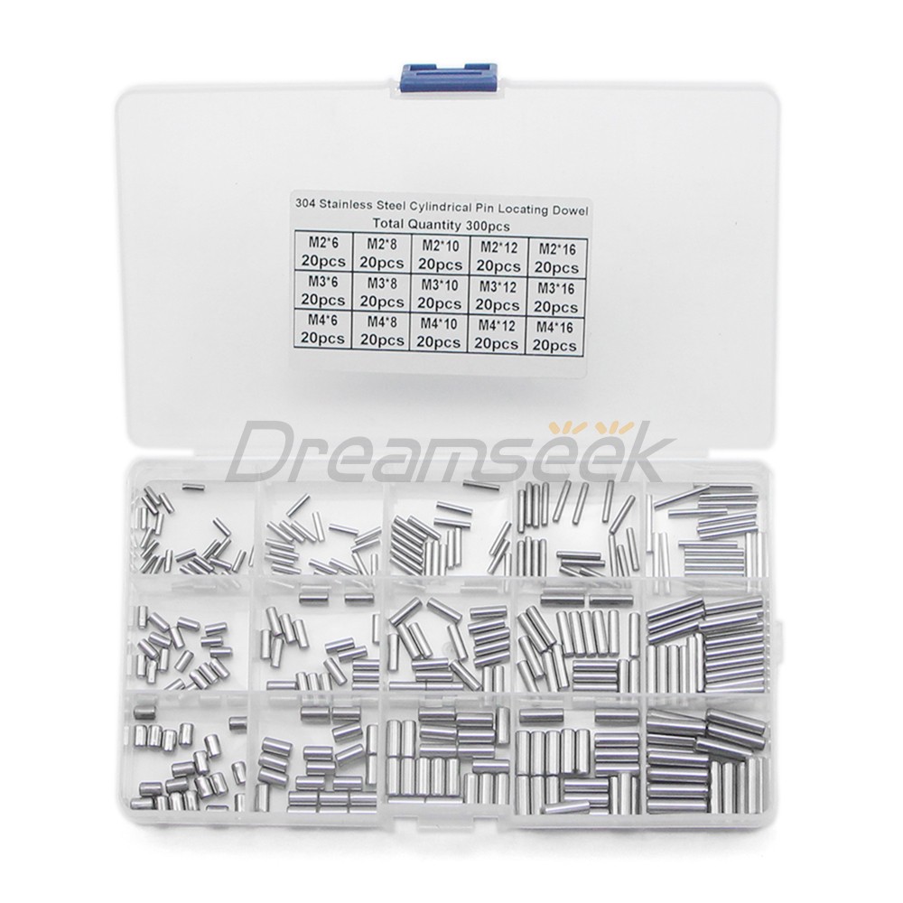 300pcs Cylindrical Pin Locating Dowel Pins Solid M2 M3 M4 Kit Stainless Steel