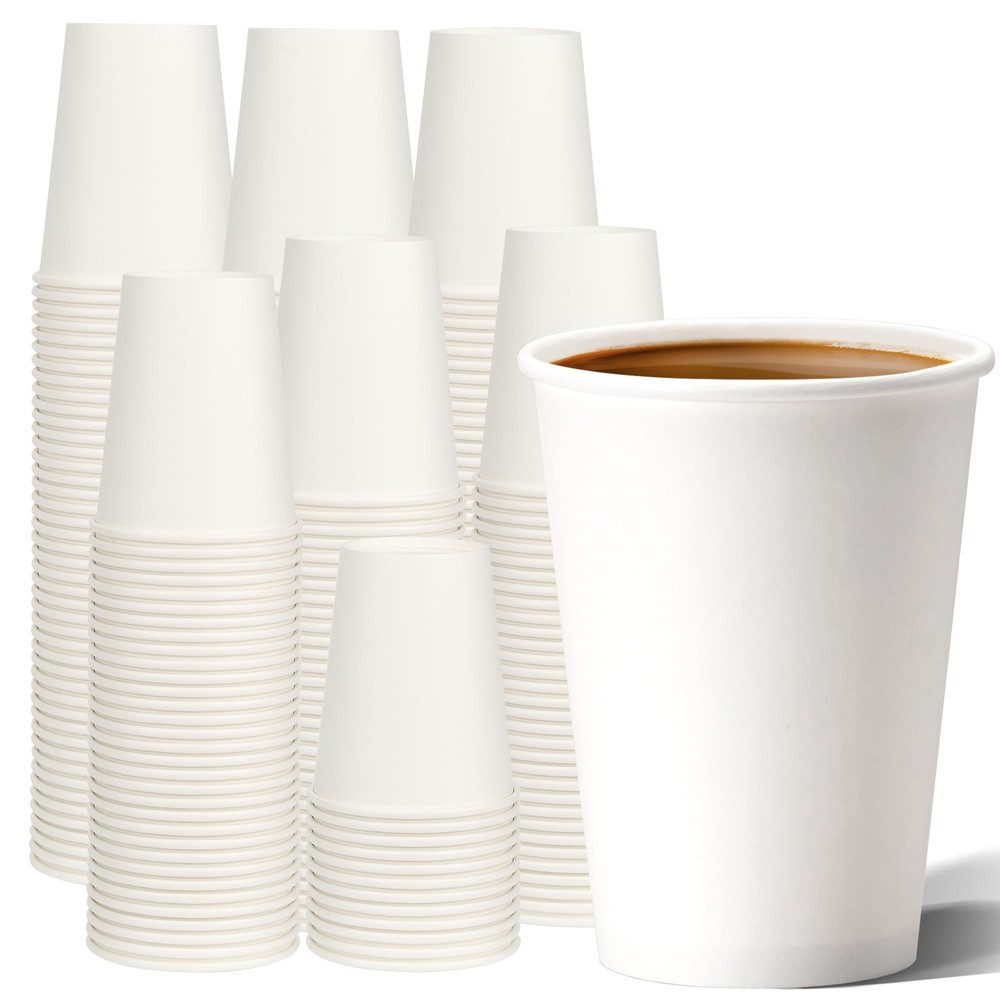 12 Oz Disposable Paper Coffee Cups Thick White Cups 100 Pack