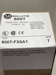 ALLEN BRADLEY 800T-FX6A1 PUSH PULL 2 POSITION MUSHROOM RED 1NO/1NCLB SER T NIB