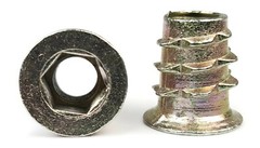 EZ-LOK Die Cast Zinc Flange Hex-Drive Threaded Inserts for Wood – 1/4″-20