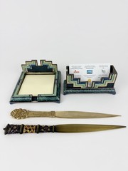 Luxury Hand Painted Desk Set–Post-it Note Holder, Business Card Holder 2 Opener