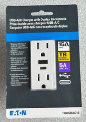 NEW Eaton Duplex Receptacle USB A & TYPE C Charger White 15A Tamper Resistant