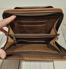 VTG Franklin Covey Brown Full-Grain Leather 2-Zipper Wallet Binder – RARE