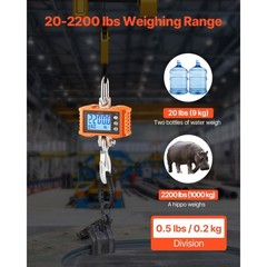 2200 lbs/ 1000 kg Digital Crane Scale with Remote, Heavy Duty Hanging Scale