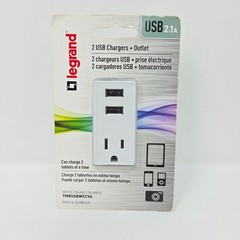 Legrand Pass Seymour 2 USB Charger + Outlet Wall Receptacle 2.1A White NEW