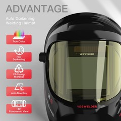 YESWELDER Solar Auto Darkening Welding Helmet 4 Sensors TIG/MIG/ARC/Grind/Plasma