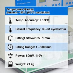 Precision Dual Unit Tablet Disintegration Tester 2 Baskets Digital Control ±0.3℃